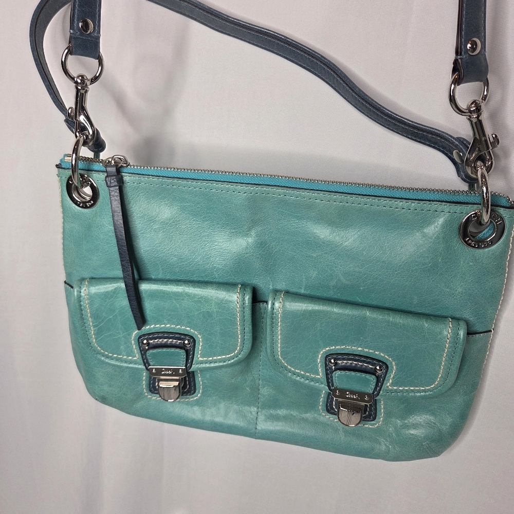Coach Poppy Spectator Hippie Green Blue Leather Crossbody Bag - Picture 3 of 14